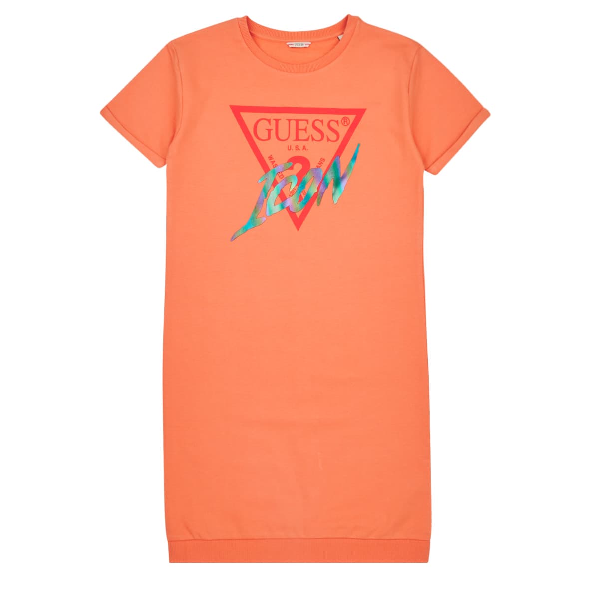 Guess ROLLED UP SLEEVES TERRY DRESS Oranžová