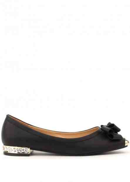 Park Lane Shoes Černé kožené balerínky s kovovou špičkou a kamínky Velikost: 37
