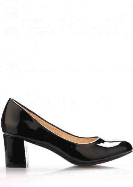 Černé lesklé lodičky na širokém podpatku Claudia Ghizzani Velikost: 37