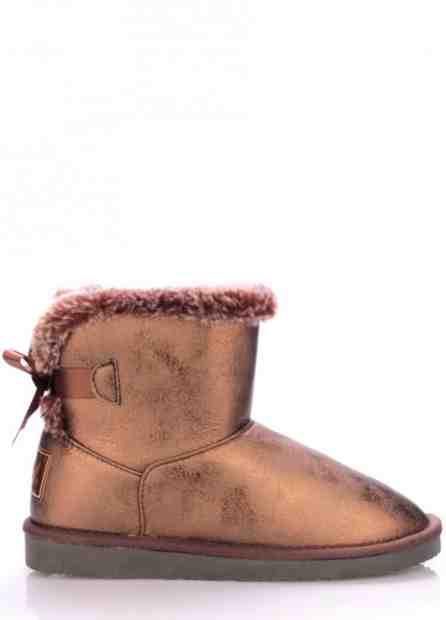 Break &amp; Walk Bronzové nízké lesklé válenky s mašličkou Break&amp;Walk Velikost: 36