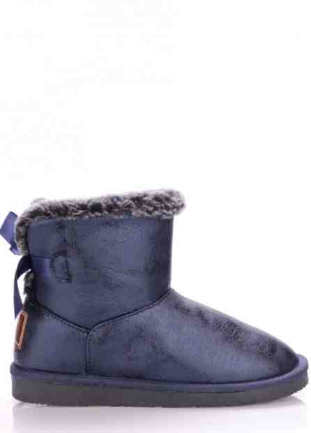 Break &amp; Walk Tmavě modré nízké lesklé válenky s mašličkou Break&amp;Walk Velikost: 36