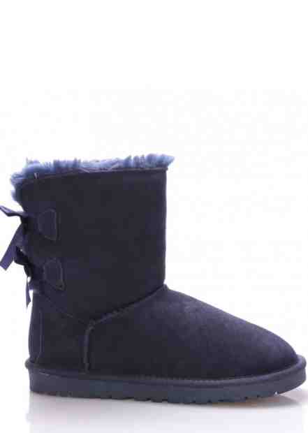 Tmavě modré kožené válenky s mašličkami 24hore Velikost: 36