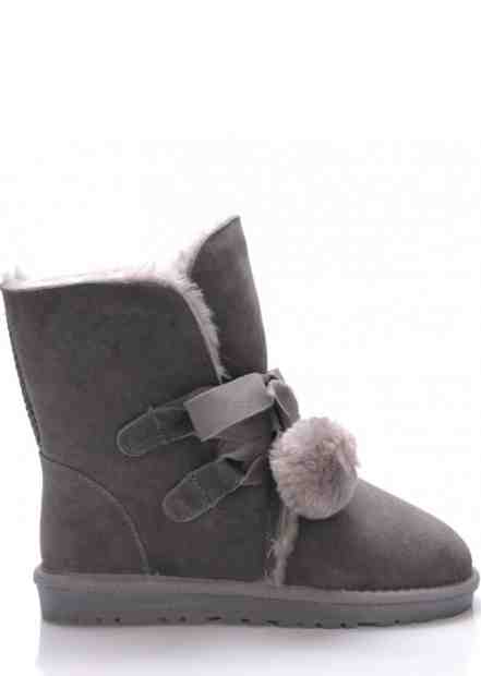 Šedé kožené italské válenky s bambulkami 24hore Velikost: 36