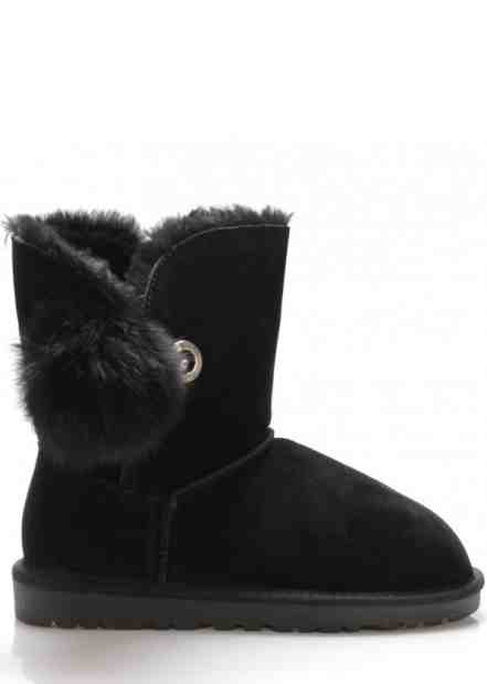 Černé italské kožené válenky pomponem 24hore Velikost: 36