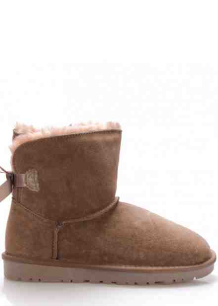 Karamelově hnědé nižší kožené válenky s mašličkou 24hore Velikost: 36