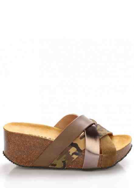 Hnědo zelené kožené pantofle na platformě EMMA Shoes Velikost: 36