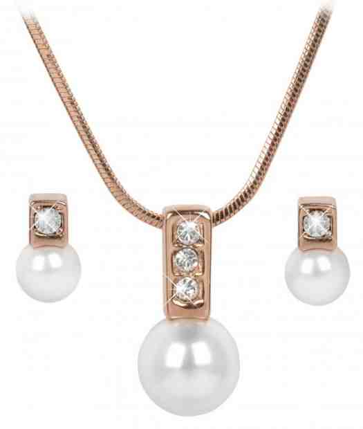 Troli Bronzová sada náhrdelníku a náušnic Pearl Caorle White + 2 měsíce na vrácení zboží