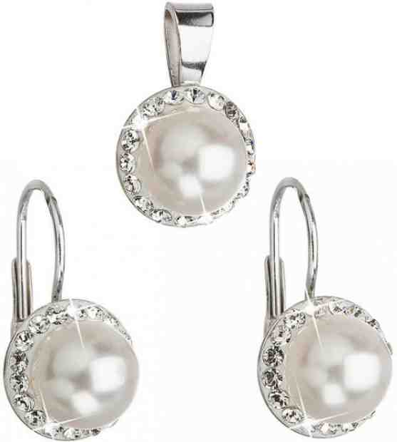 Evolution Group Sada s perlami a krystaly Swarovski 39091.1 bílá (náušnice, přívěsek) + 2 měsíce na vrácení zboží