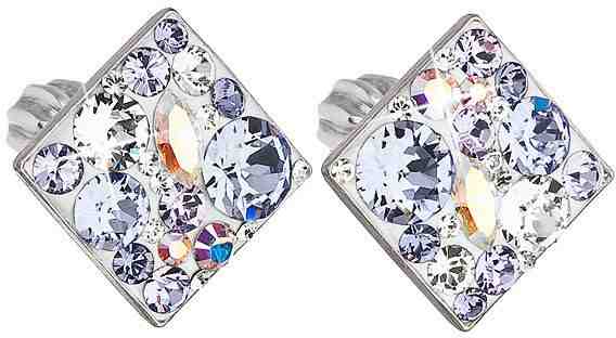 Evolution Group Slušivé čtvercové náušnice s krystaly Violet 31169.3 + 2 měsíce na vrácení zboží