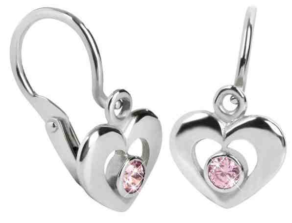 Brilio Dětské náušnice Srdíčka z bílého zlata 236 001 00988 07 - růžové + 2 měsíce na vrácení zboží
