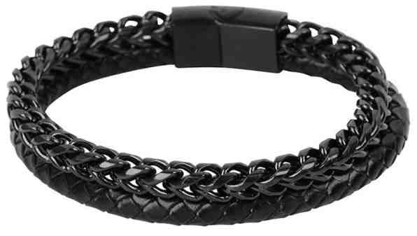 Troli Pánský černý náramek v kombinaci oceli a kůže + 2 měsíce na vrácení zboží