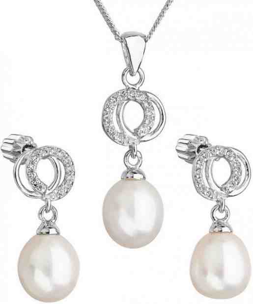 Evolution Group Překrásná perličková sada se zirkony Pavona 29003.1 bílá (náušnice, řetízek, přívěsek) + 2 měsíce na vrácení zboží