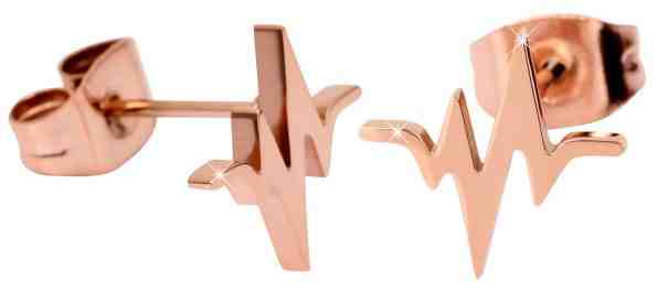 Troli Originální růžově pozlacené ocelové náušnice Srdeční tep + 2 měsíce na vrácení zboží