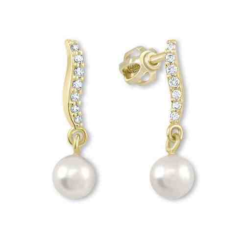 Brilio Náušnice ze žlutého zlata s krystaly a perlou 235 001 00404 + 2 měsíce na vrácení zboží