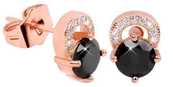 Troli Růžově pozlacené třpytivé náušnice s černými krystaly + 2 měsíce na vrácení zboží