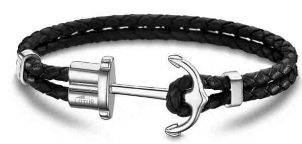Lotus Style Černý kožený náramek s kotvou LS1881-2/6 + 2 měsíce na vrácení zboží