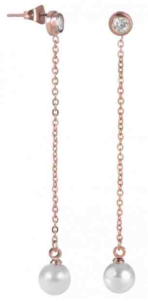 Troli Dlouhé bronzové náušnice s krystalem a perličkou + 2 měsíce na vrácení zboží