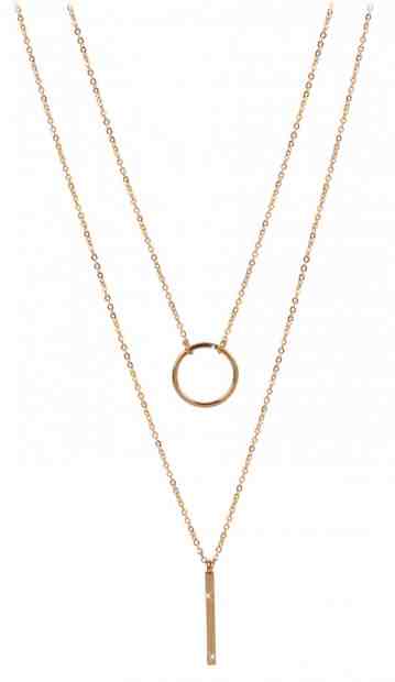 Troli Dvojitý náhrdelník se stylovými přívěsky z pozlacené oceli + 2 měsíce na vrácení zboží