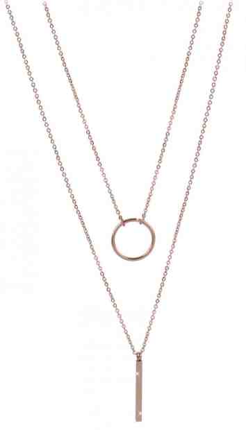 Troli Dvojitý náhrdelník se stylovými přívěsky z růžově pozlacené oceli + 2 měsíce na vrácení zboží