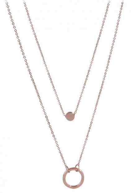 Troli Dvojitý náhrdelník s kroužkovými přívěsky z růžově pozlacené oceli + 2 měsíce na vrácení zboží