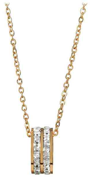 Troli Pozlacený ocelový náhrdelník s kruhovým třpytivým přívěskem + 2 měsíce na vrácení zboží