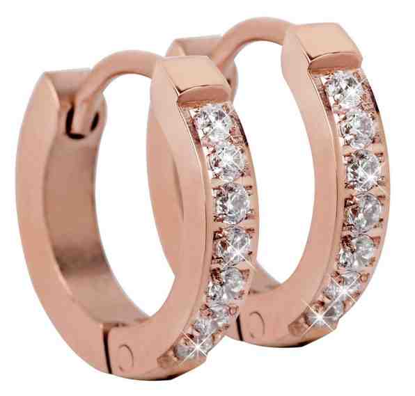 Troli Růžově pozlacené ocelové náušnice s krystaly + 2 měsíce na vrácení zboží