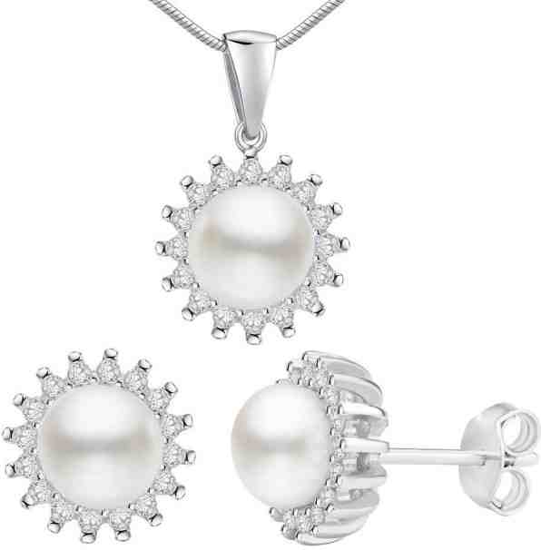 Silvego Stříbrný set VERA s pravou perlou LPS1166 (náušnice, přívěsek) + 2 měsíce na vrácení zboží