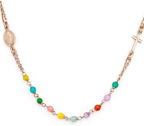 Amen Růžově pozlacený stříbrný náhrdelník s acháty Rosary CRORM3P + 2 měsíce na vrácení zboží