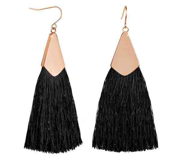 Troli Černé náušnice střapce s růžově pozlaceným háčkem + 2 měsíce na vrácení zboží