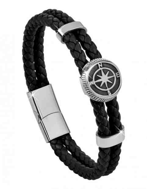 Troli Černý kožený náramek s kompasovou růžicí + 2 měsíce na vrácení zboží