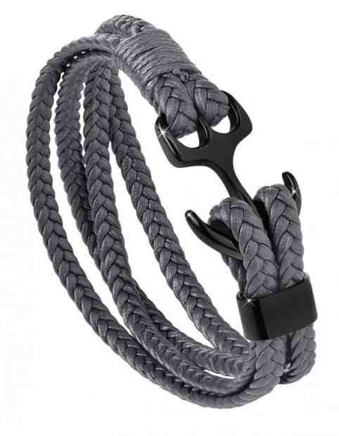 Troli Tmavě šedý kožený náramek Kotva + 2 měsíce na vrácení zboží