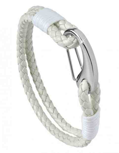 Troli Krémově bílý kožený náramek s karabinou + 2 měsíce na vrácení zboží