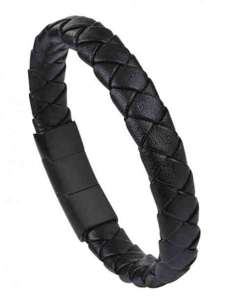Troli Pánský černý náramek z kůže + 2 měsíce na vrácení zboží