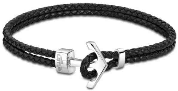 Lotus Style Černý kožený náramek s kotvou LS2075-2/6 + 2 měsíce na vrácení zboží