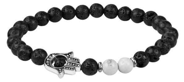 Troli Korálkový náramek z lávového kamene a howlitu s Fátiminou rukou 18 cm + 2 měsíce na vrácení zboží