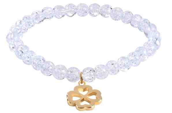 Troli Korálkový náramek z popraskaného křišťálu se čtyřlístkem 17 cm + 2 měsíce na vrácení zboží
