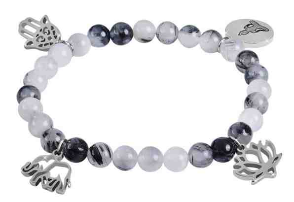 Troli Korálkový náramek z rutilovaného křemene s indickými přívěsky 20 cm + 2 měsíce na vrácení zboží