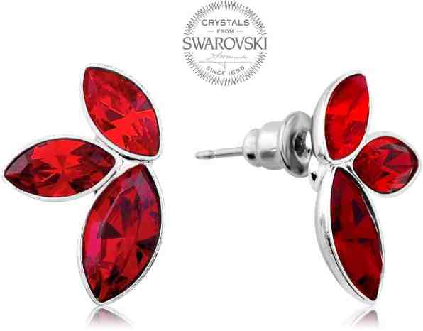 Levien Náušnice se třemi červenými krystaly Navette + 2 měsíce na vrácení zboží