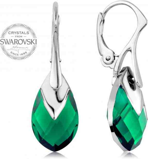 Levien Třpytivé náušnice se zelenými krystaly Pear Metcap + 2 měsíce na vrácení zboží
