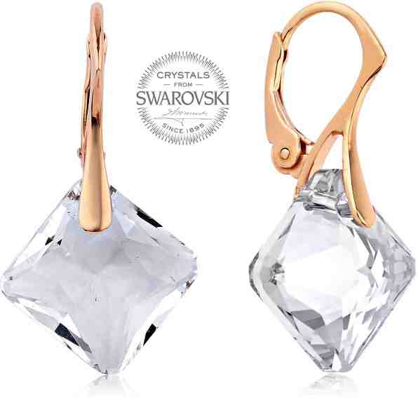 Levien Růžově pozlacené náušnice s čirými krystaly Princess + 2 měsíce na vrácení zboží