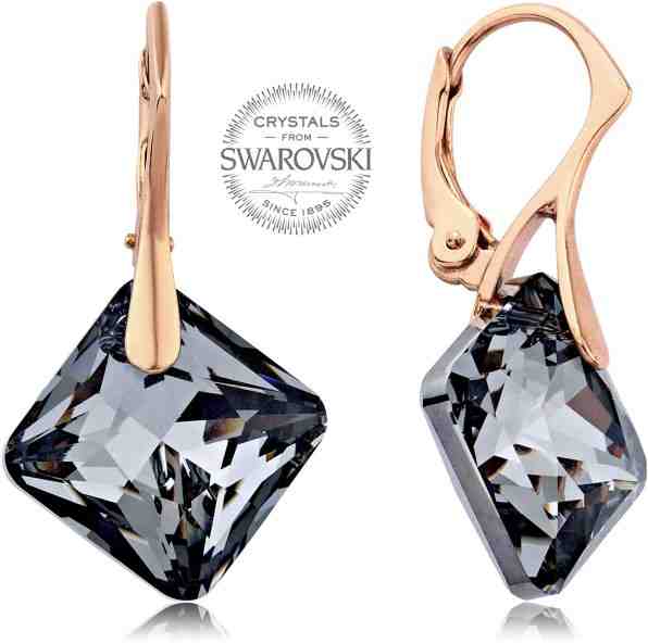 Levien Růžově pozlacené náušnice s tmavými krystaly Princess + 2 měsíce na vrácení zboží