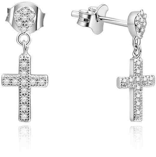Beneto Stříbrné náušnice křížky s kamínky AGUP1176 + 2 měsíce na vrácení zboží