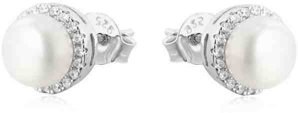 Beneto Stříbrné náušnice pecky s pravými perlami AGU131 + 2 měsíce na vrácení zboží