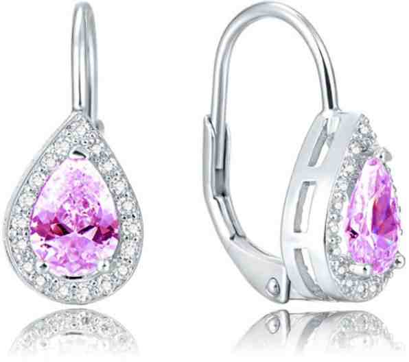 Beneto Stříbrné náušnice s růžovým krystalem AGUC1162 + 2 měsíce na vrácení zboží