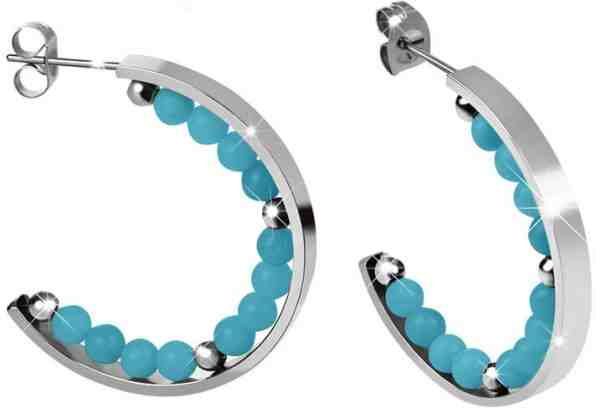Troli Ocelové náušnice kruhy s tyrkysovými korálky + 2 měsíce na vrácení zboží