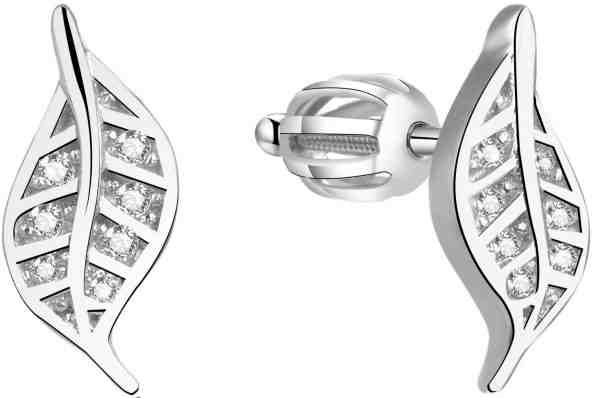 Beneto Stříbrné náušnice lístečky se zirkony AGUP1634S + 2 měsíce na vrácení zboží
