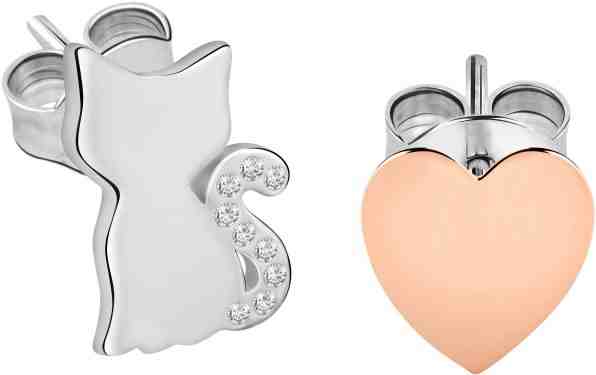 La Petite Story Asymetrické bicolor náušnice Kočka a srdce LPS01AQI02 + 2 měsíce na vrácení zboží