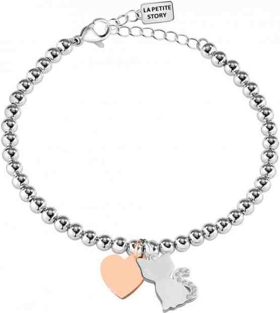 La Petite Story Kuličkový náramek Kočka a Srdce LPS05AQI09 + 2 měsíce na vrácení zboží