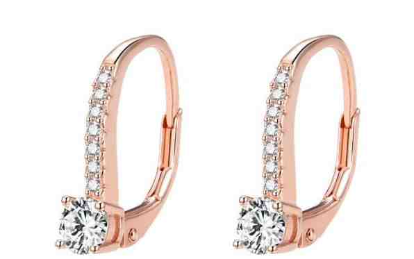 Beneto Růžově pozlacené stříbrné náušnice s krystaly AGUC1955-ROSE + 2 měsíce na vrácení zboží