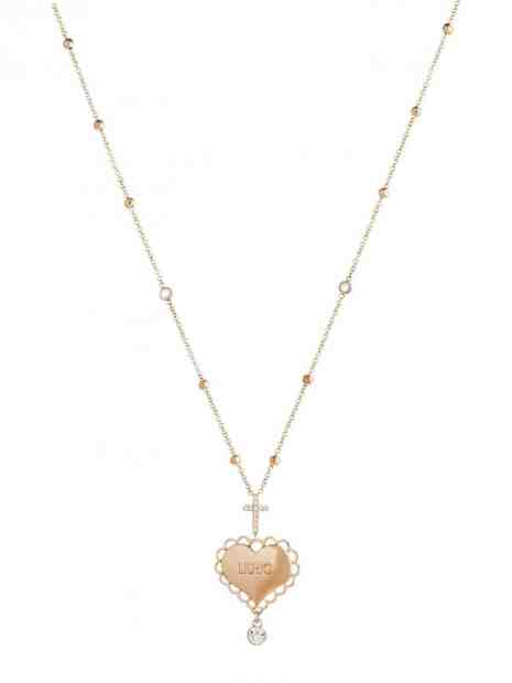 Liu.Jo Růžově zlacený ocelový náhrdelník se srdíčkem a křížkem LJ1448 + 2 měsíce na vrácení zboží
